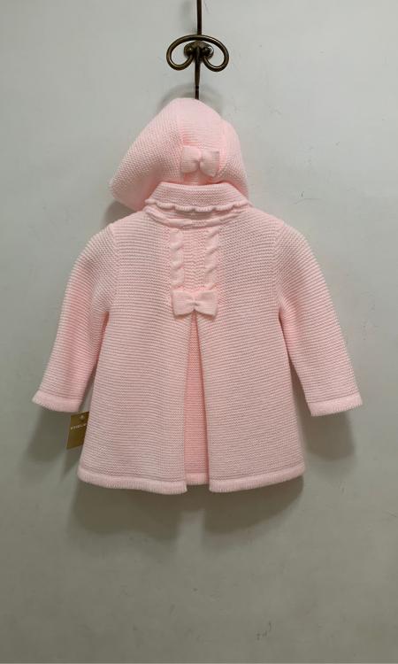 Abrigo POMPONES de punto+capota en rosa bebé | Chelo's infantil